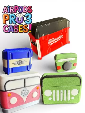 AIRPOD PRO CASE MULTIPACK - UPDATE TO AIRPODS PRO 3 - JEEP, VOLKSWAGEN BUS, FALLOUT AND MILWAUKEE