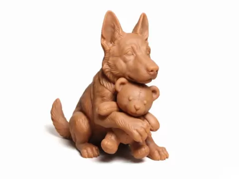 German Shepherd and teddy bear