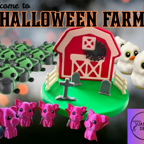 Halloween Farm- Scene, FrankenCow, Vampire Piggy and Ghost Duck! by Jambaby Designs