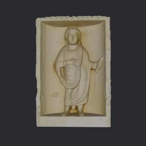 Ancient Roman Funerary Stele - Young Boy in Toga (High-Detail Bas-Relief)