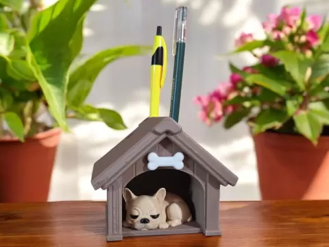 Pen Holder Sleeping French Bull Dog in a Dog Houseby 3DJPDESIGNS