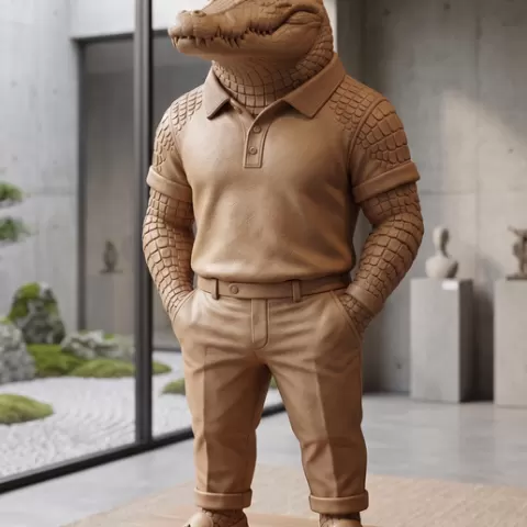 Stylish Crocodile Figurine STL – Crocodile Gentleman Sculpture – Modern Animal Decor – Elegant Croc Model