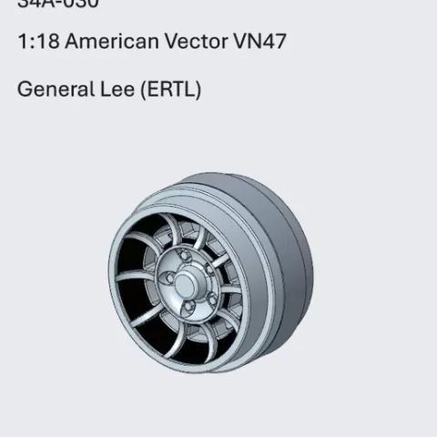1:18 American Vector VN47 General Lee Rim - ERTL Compatible - (The Dukes of Hazzard)