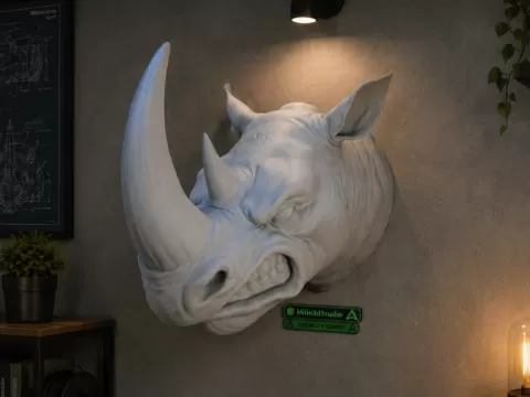 Angry Mad Rhino Head Wall Mount