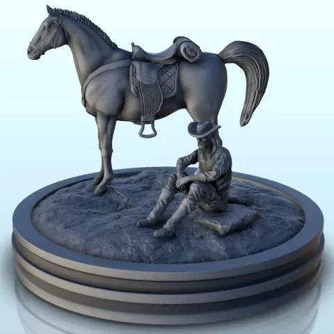 Cowboy sitting next to his horse (7) - Old West Figure miniby Hartolia Miniatures