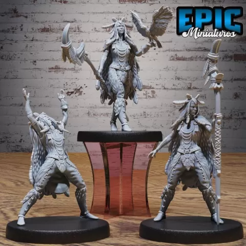 Raven Shaman Set / Bird Folk Spellcaster / Birdfolk Magician Warrior / Crow Humanoid Wizard / Magic Animal Sorcerer / Forest Encounter by Epic-Miniatures