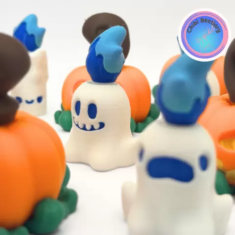 Ghost and Pumpkin Spinners by ChibiBestiary