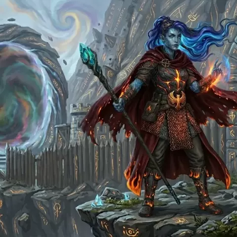 Wizard genasi (fire) with gate warden background