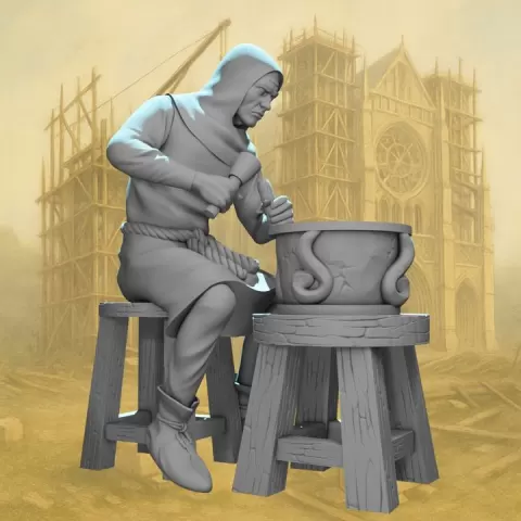 Medieval Master Mason at Work – 3D Printable STL Miniature (28mm/32mm Wargaming & Diorama) by Northern Crusades Miniatures