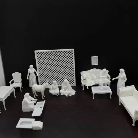 ✨ Arabic Majlis Miniature Furniture & Figures Bundle STL – 18 Designs + Mashrabiya Panel Set for Diorama, Dollhouse, Ramadan Decor & Scale Scenes