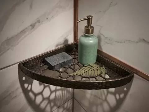 Stone Texture Corner Shower Shelf - No Drill