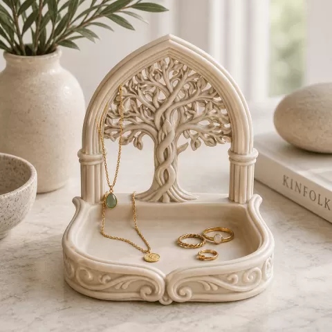 Tree of Life Jewelry Tray STL – Gothic Arch Ring Dish & Necklace Holder