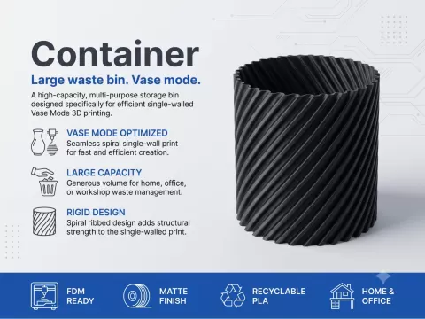 Large Spiral Vase Mode Waste Bin | Trash Can