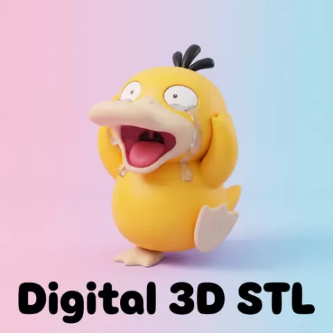 Crying Psyduck STL File, Funny Duck 3D Print Model, Cartoon Meme Figure, Digital Download, Cute Collectible Toy STL
