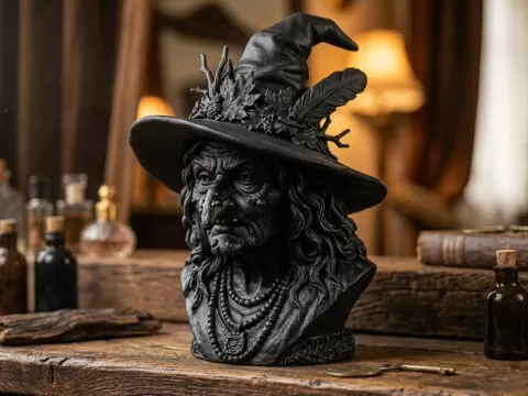 Spooky Halloween Witch Bust - Gothic Decor