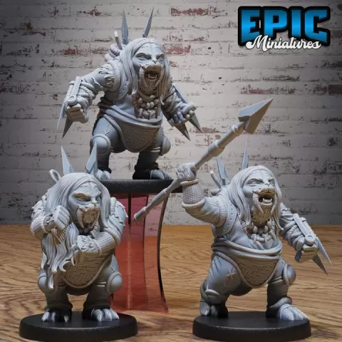 Walrus Folk Huntress Set / Northern Sea Warrior / Snow Tribe / Arctic Fighter / Humanoid Ice Creature / Animal Hybrid Encounter by Epic-Miniatures