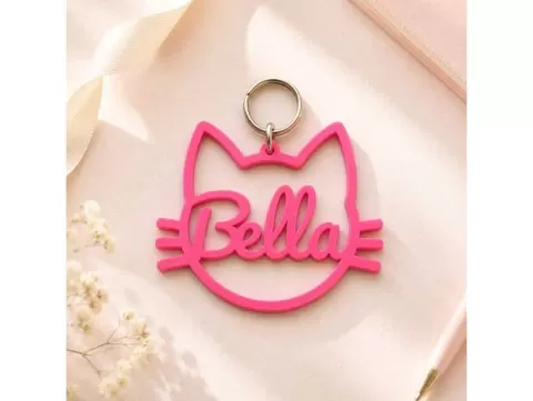 Cat head tag with name Bella
