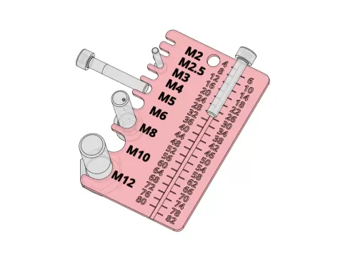 Screw measuring tool - card size, pocket version. M2-M12 0-82 mm