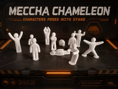 Meccha Chameleon characters poses ( with stand