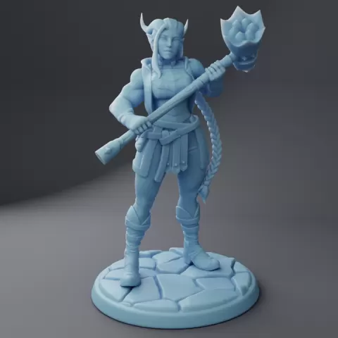 Quni the Breaker ( Female Tiefling Barbarian / Fighter / Warrior / Qunari Draenei Inspired ) by Twin Goddess Miniatures