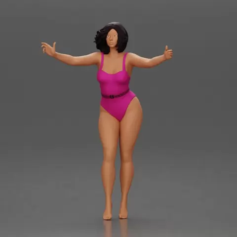 Woman with short black hair wearing pink swimsuit raising arms by 3DGeschaft Miniatures Figures