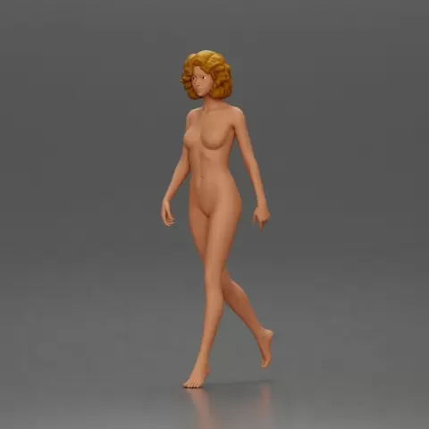 Naked Woman with curly hair walking by 3DGeschaft Miniatures Figures