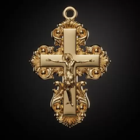 Baroque Crucifix Pendant . Jesus Cross Jewelry . Ornate Christian Pendant