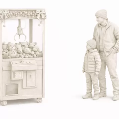 Claw Machine with Father and Son - Complete Christmas Market Scene | Christmas Claw Machine Scene | Vick Christmas Villages