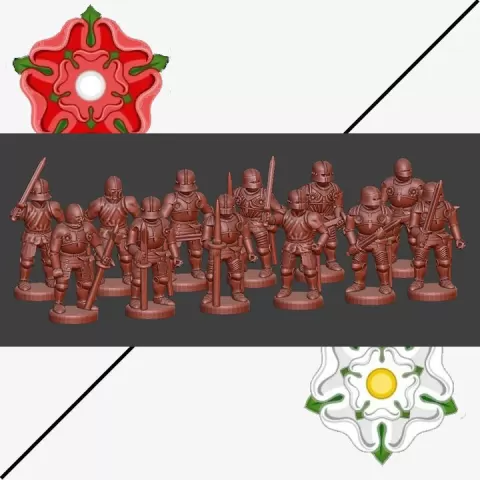 15mm Wars of the Roses dimounted MAA/Knights standing ready by MC Miniatures