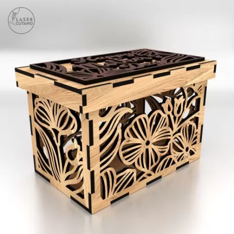 Happy Mother's Day Gift Box SVG Laser Cut Files - Floral Wood Box With Lid Laser Cut Template DXF AI CDR