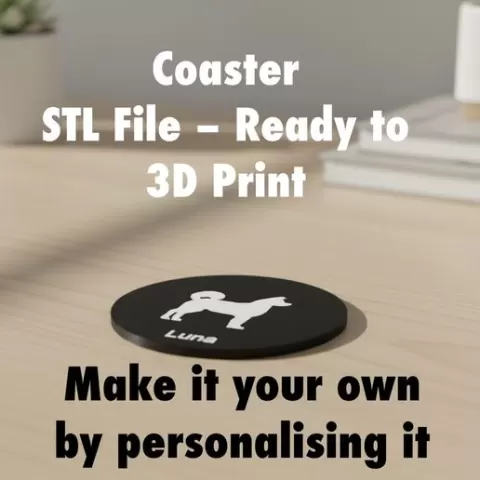 Akita Dog Drink Coaster STL File – Round Modern Dog Design – 3D Printable Pet Coaster for Home & Gifts