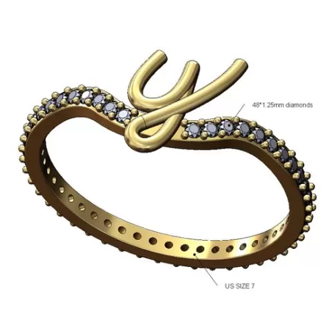Y letter initial 3d lowercase wire diamond eternity ring 3D print model