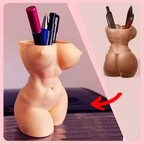 Nude Female Body Vase, Erotic Pen Holder, NSFW Desk Decor or Brush Cup by Mia