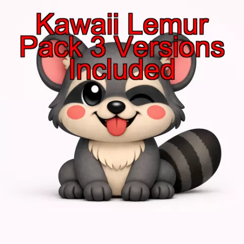 Kawaii lemur Pack – 3 Printable Versions (STL + OBJ)