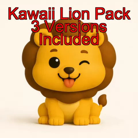 Kawaii lion Pack – 3 Printable Versions (STL + OBJ)
