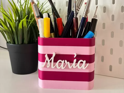 Trendy Striped Pencil Holder Customizable Name