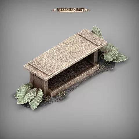 Rustic Wooden Rabbit Feeder STL for 3D Printing | Farm Bunny Feeding Station | Printable Farm Diorama by Alexander3dart
