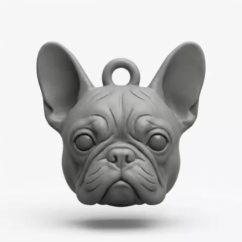French Bulldog Keychain Pendant - Frenchie Dog Face Charm - Pet Lover Gift - 3D Print STL