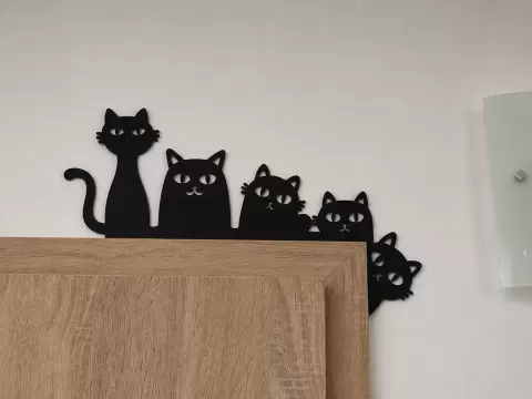 Curious Cat Family Over Door | Corner Wall Decor