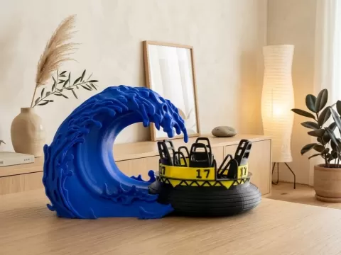 Rapid river diorama with a massive wave
