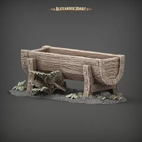 Rustic Wooden Cow Feeder STL for 3D Printing | Farm Diorama Trough | Printable Farm Accessory by Alexander3dart