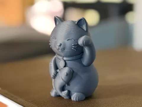 Lucky Cat with Fish | Cute Maneki Neko