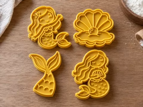 Cortador de Biscoito - Sereia 4 Modelos+Puxador
