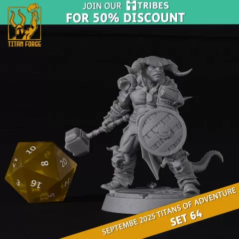 Male Tiefling Barbarian - DnD Hero Characters - Titans of Adventure Set 64 by Titan Forge Miniatures