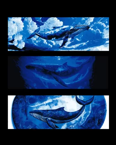 Set of Bookmarks - Artistic views of Whales beyond the sea - Hueforge