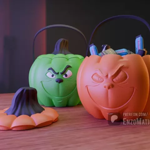 Candy bucket Grinch - Halloween Pumpkin - trick or treat, spooky horror - STL - Multiparts by EnzoMatic3D