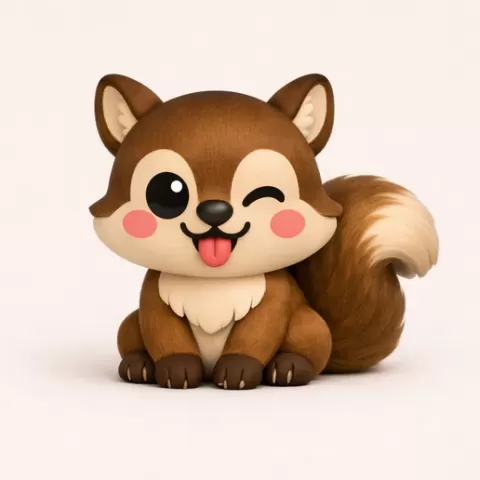 Cute squirrel on Base – Kawaii 3D Print Model