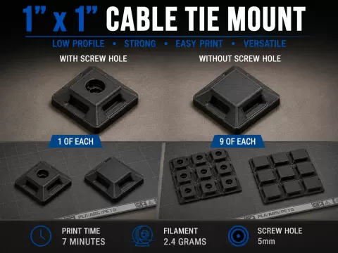 Cable Tie Mount (With & Without 5mm Screw Hole)