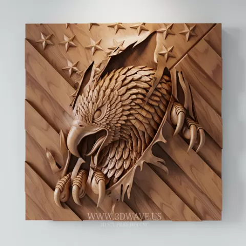 American Eagle Decor STL | Wood Carving for CNC & Patriotic Wall Art | Eagle Tearing Flag (Digital Download)