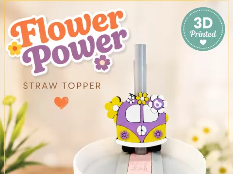 Flower Power Hippie Van Straw Topper